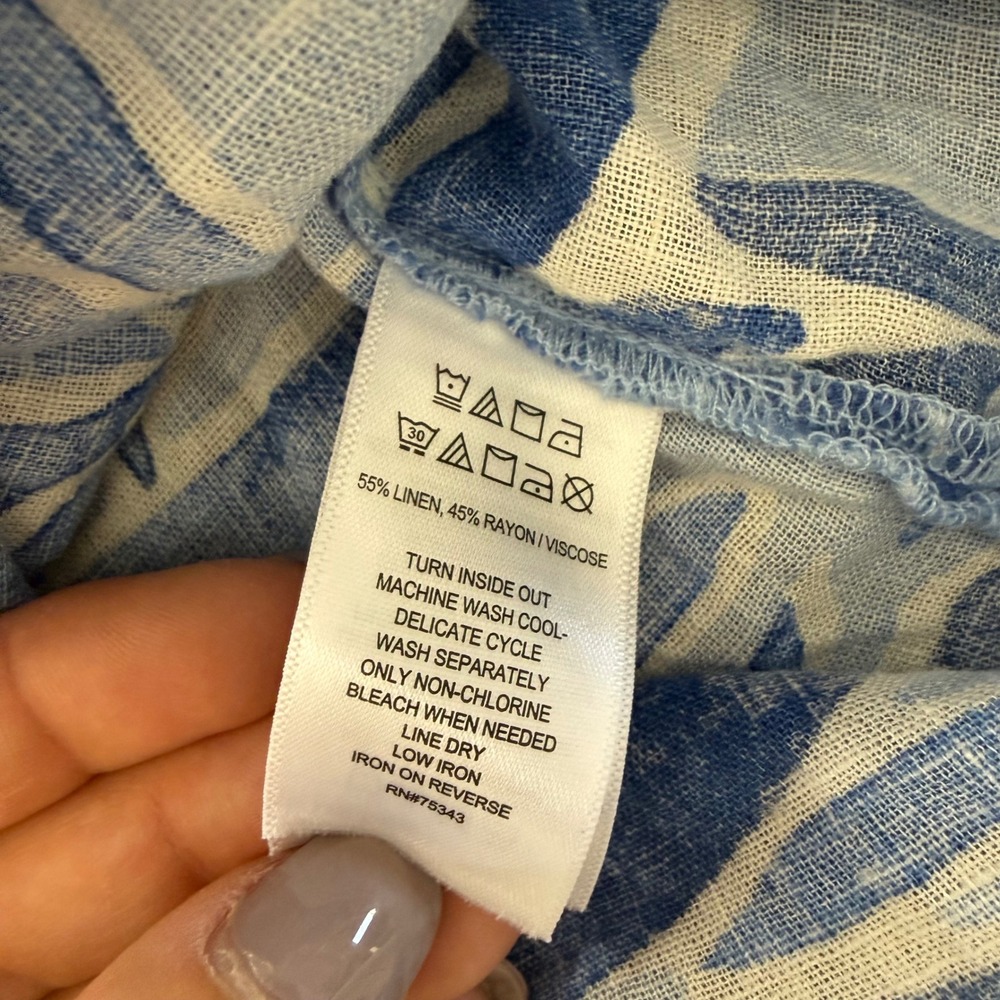 Sigrid Olsen Linen Blend Maxi Dress Blue White Tropical Palm Print Medium NWT - Picture 5 of 6